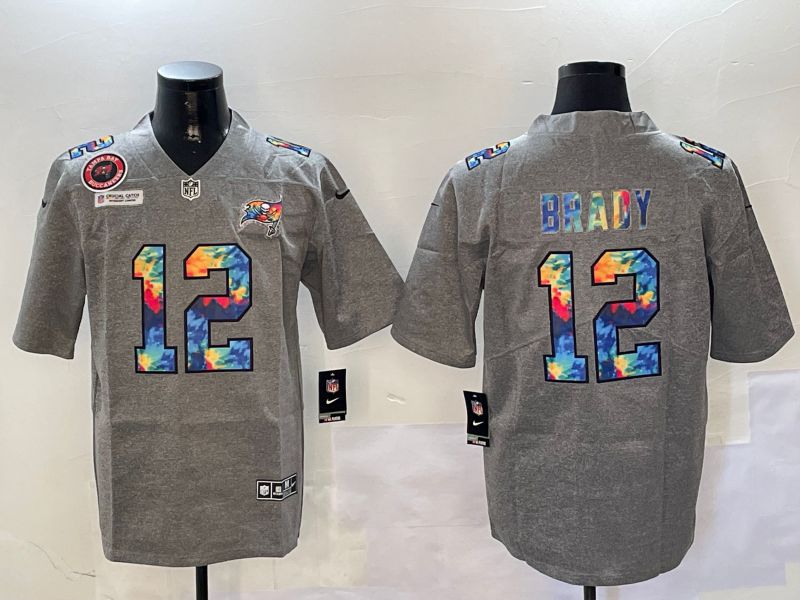 Men Tampa Bay Buccaneers #12 Brady Grey Throwback Rainbow 2024 Nike Limited NFL Jersey style 2